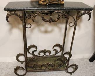 Wrought Iron Console Table W/ Marble Top