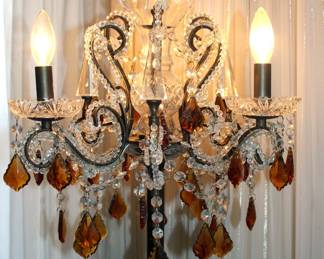 Tall Ornate Candelabra Floor Lamp W/ Amber Crystals