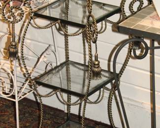 Vintage Italian Gilt Metal Etagere/Twisted Rope W/ Glass Shelves