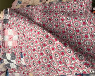 Vintage 9 Patch Quilt, pic 3 of 4.  Measures approximately 79 x 70