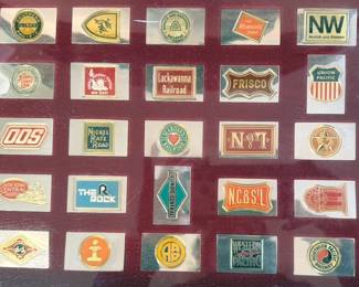 Franklin Mint glass case display Official Emblems of the Great American Railroads