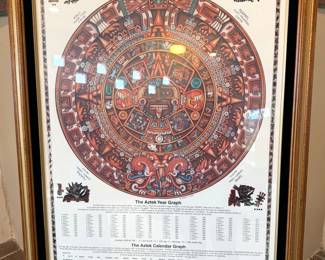 Framed print of Aztec calendar (Tonalamatl)