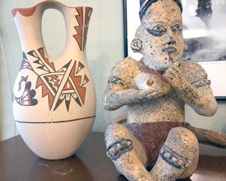 Pueblo wedding vase + replica Nayarit ceramic figure