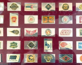 Franklin Mint glass case display Official Emblems of the Great American Railroads