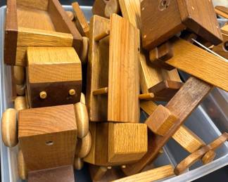 Vintage wooden toys: trains, planes + automobiles!, including Montgomery Schoolhouse + Brio + wooden block sets