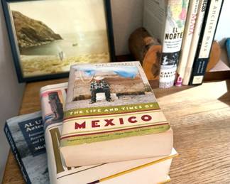 Fiction: Gabriel Garcia Marquez, Isabel Allende, John Nichols, Toni Morrison, Khaled Hosseini, Edward Abbey
Non-fiction: politics, economics, leather-bound law books, language dictionaries, nature guides, herbalism, meditation, celestial navigation
Coffee-table: travel, culture, New Mexico