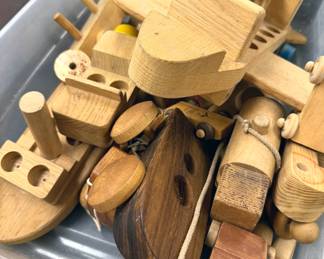 Vintage wooden toys: trains, planes + automobiles!, including Montgomery Schoolhouse + Brio + wooden block sets