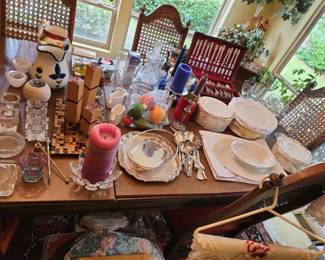 Silver plate flatware & candles