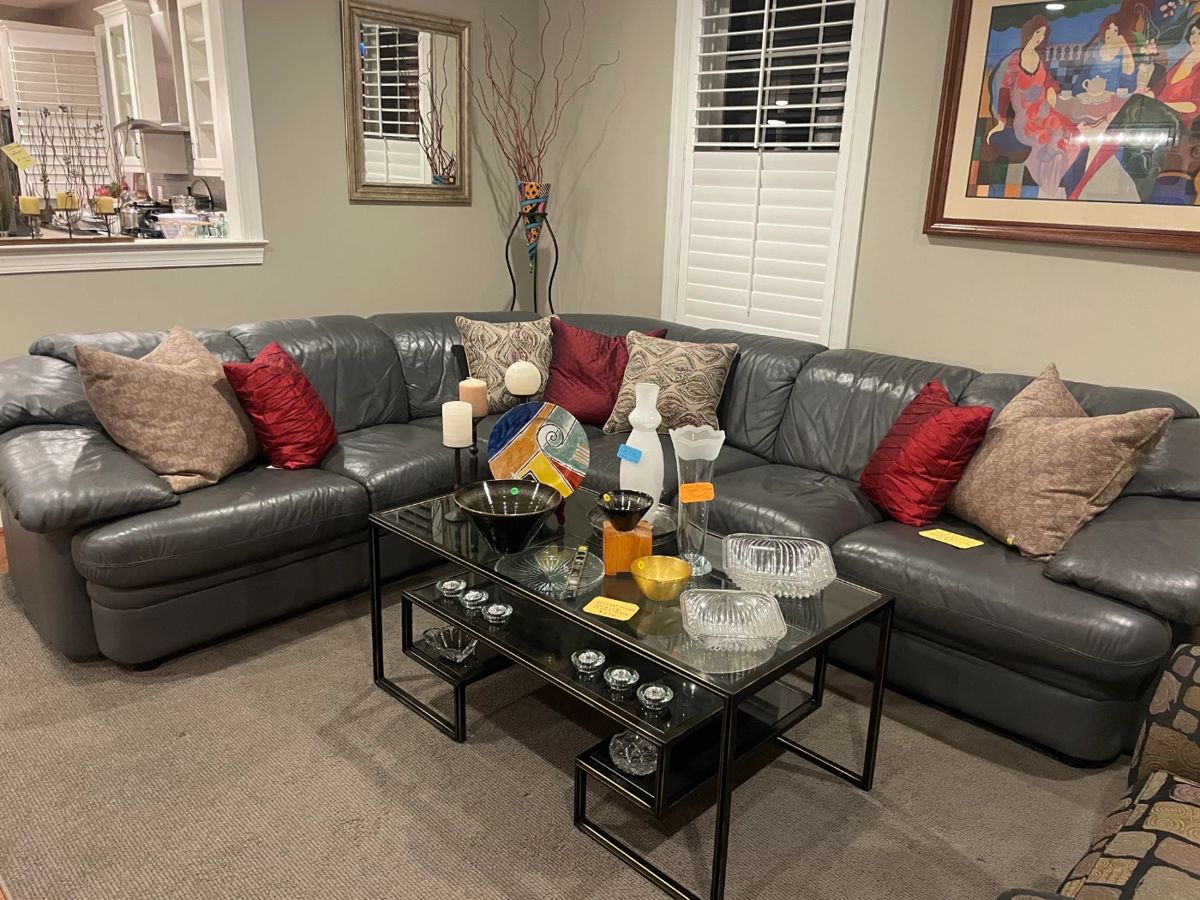 Emerson 6 Seat Grey Leather Sofa