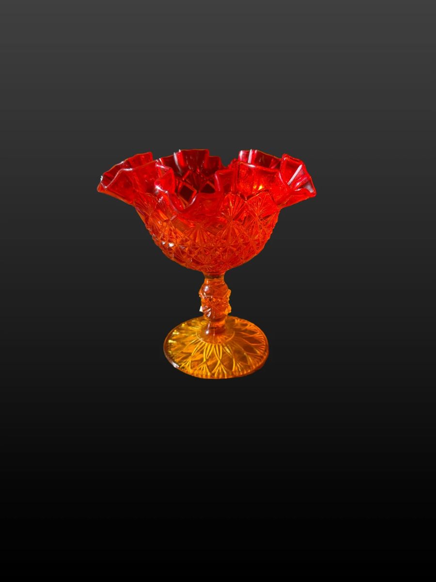 Fenton Amberina glass compote