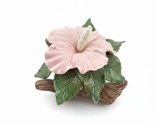Janesco Ceramic Hibiscus Flower with Branch and Leaves Figurine fifth image
