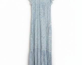 Blue Floral Puff Sleeve Tiered Maxi Dress with Lace Trim second image