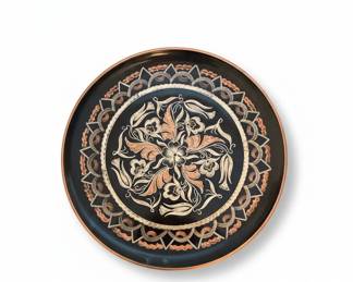 Vintage HandEtched Turkish Copper Plate with Floral Motif second image