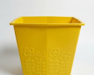 Yellow Loma Plastic Wastebasket with Embossed Flowers third image