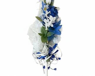 Artificial Wedding Bouquet with Blue and White Flowers, Lace, and Ribbons second image