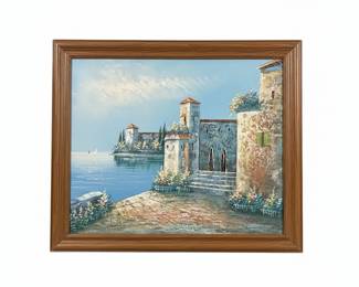 Seascape with Castle and Flowers Painting by J. Brown sixth image