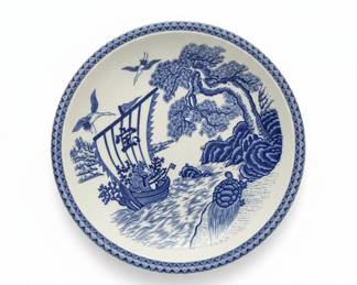 Vintage Japanese Blue and White Takaraune Ship Plate third image