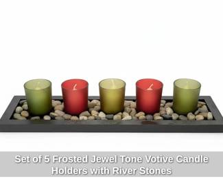 Set of Frosted Jewel Tone Votive Candle Holders with River Stones second image