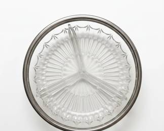 Vintage Divided Crystal Glass Bowl with Silver Rim fifth image