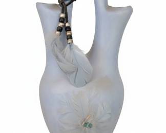 Art Nouveau Style Ceramic Pitcher with Feather and Bead Embellishment second image