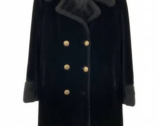 Vintage Black Faux Fur DoubleBreasted Coat with GoldTone Buttons fifth image