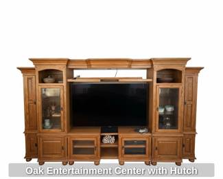 Oak Entertainment Center with Hutch second image