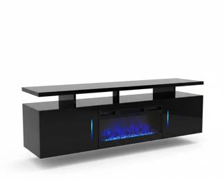Modern HighGloss Black Media Console with LED Fireplace second image