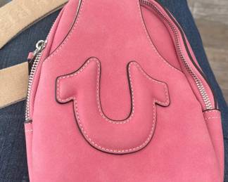 True Religion Pink Suede Sling Backpack third image