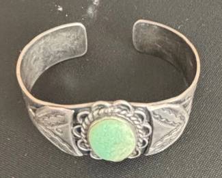 Vintage Fred Harvey Era Sterling Silver Turquoise Cuff Bracelet
