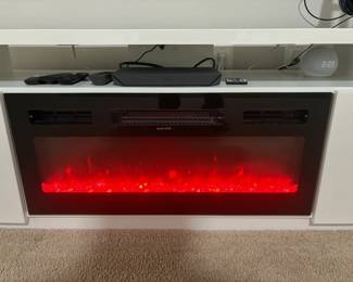 Modern White Gloss TV Stand with Electric Fireplace third image
