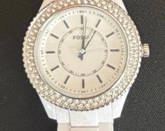 Fossil Stella Womens White Ceramic Watch with Crystal Bezel
