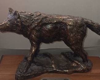 Bronze wolf signed Schoop 1981