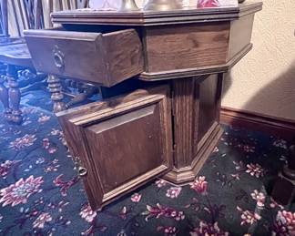 Octagon side table with solid base / storage and handy drawer 
