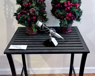 Outdoor Table, Microphone and Christmas Décor