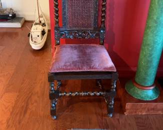 Vintage Jacobean Revival Style High Back Dining Chair with Barley Twist Legs