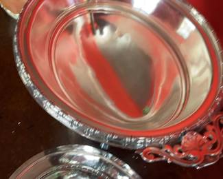 Vintage Silver Plated Covered Serving Dish with Greek Key Border