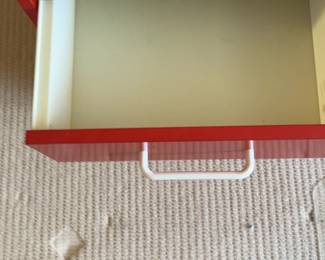 Red 3-Drawer Nightstand with White Handles