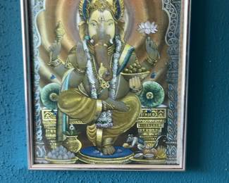 Framed Tanjore-Style Ganesha Painting with Gold Foil Accents