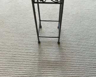 Square Wood and Metal Plant Stand with Floral Scrollwork