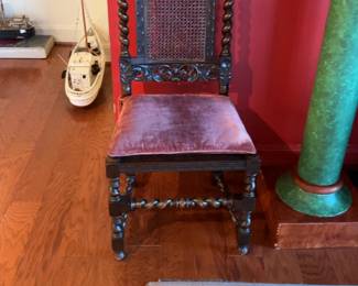 Vintage Jacobean Revival Style High Back Dining Chair with Barley Twist Legs