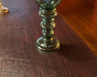 German Enameled Heraldic Green Glass Rummer Punt Wine Goblet