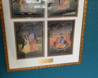 Framed Indian Miniature Art Prints - Radha Krishna Scenes Quadriptych