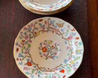 Bone China Floral & Butterfly Fruit Bowls with Gold Rim Set of 5