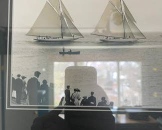 Framed Nautical Sailboat Regatta Print with Spectators