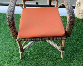 Woven Resin Wicker Bistro Chair with Orange Cushion