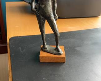 Abstract Bronze-Style Female Nude Figurine on Wooden Base