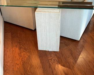 Italian Artedi Travertine Glass Console Table 54 x 14 x 40