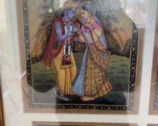 Framed Indian Miniature Art Prints - Radha Krishna Scenes Quadriptych