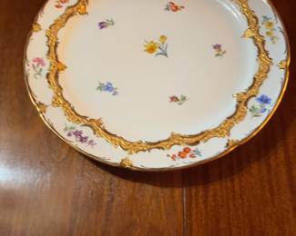 Meissen Floral Plate, Gold Gilt Trim Hand Painted Porcelain