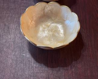 Set of 2 Vintage Capiz Shell Lotus Bowls with Gold Rim